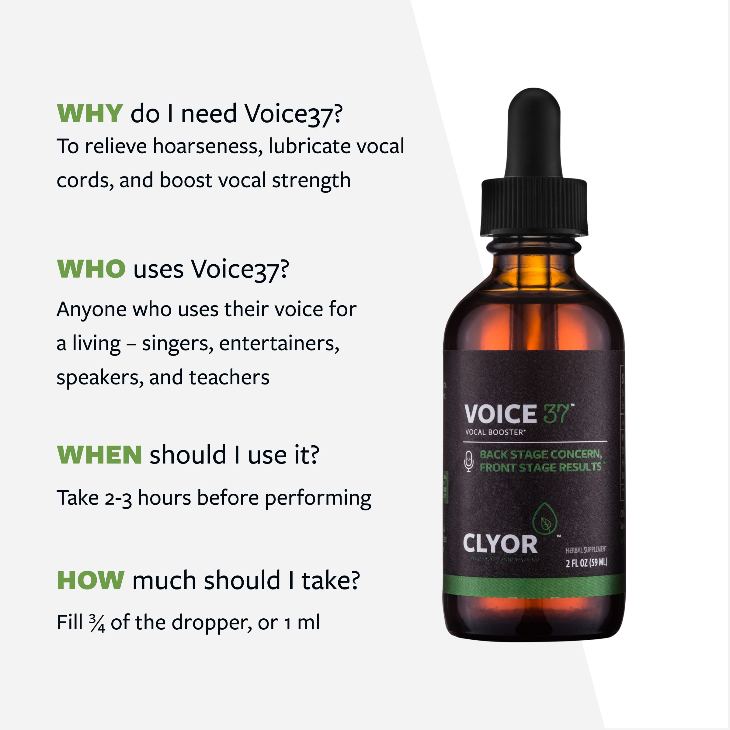 CLYOR Voice37 bottle beside tea, pleasant pre-show ritual.