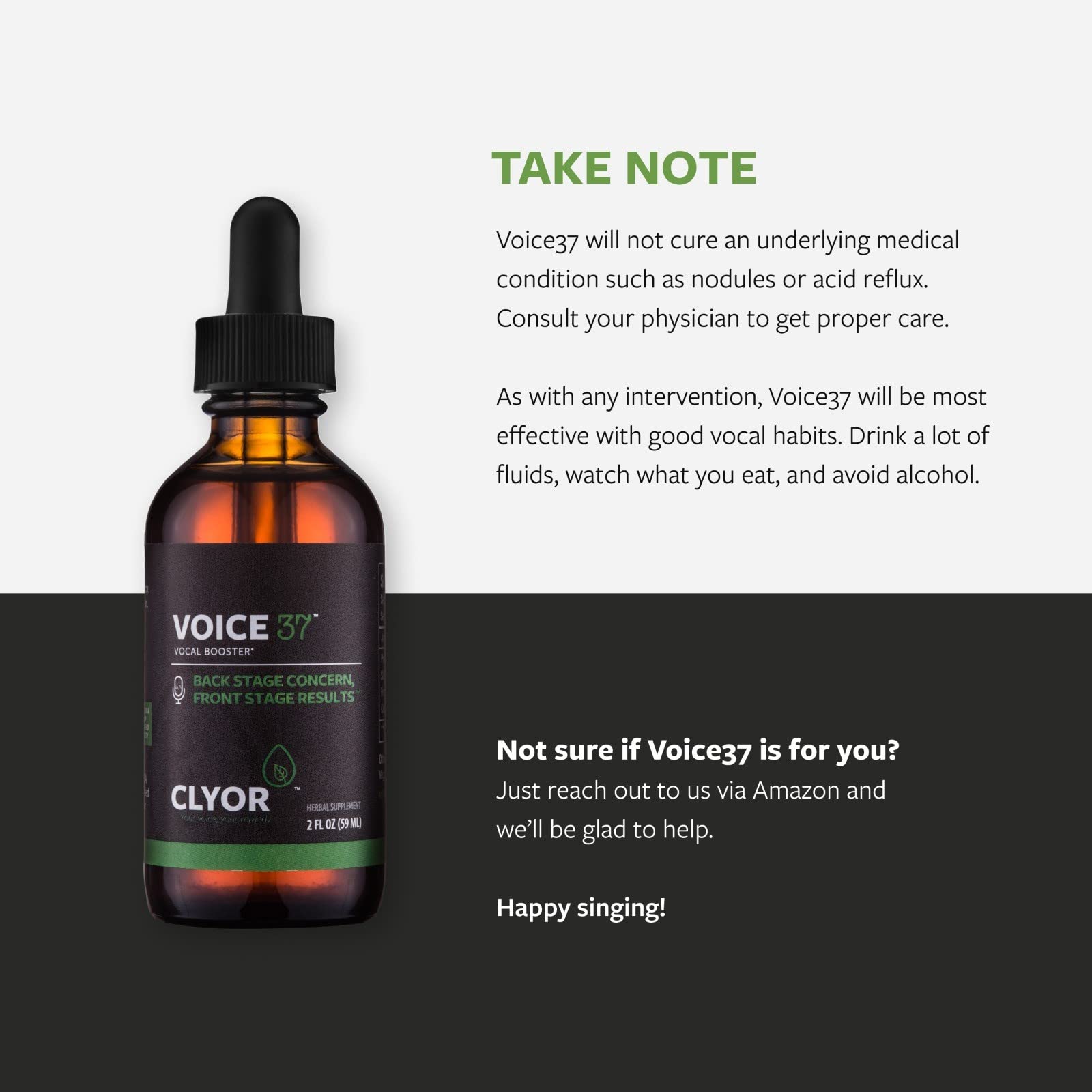 CLYOR Voice37 packaging display, alcohol-free formula for comfortable use.