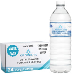 CM Concepts premium vapor distilled water bottle pour shows purity for daily use