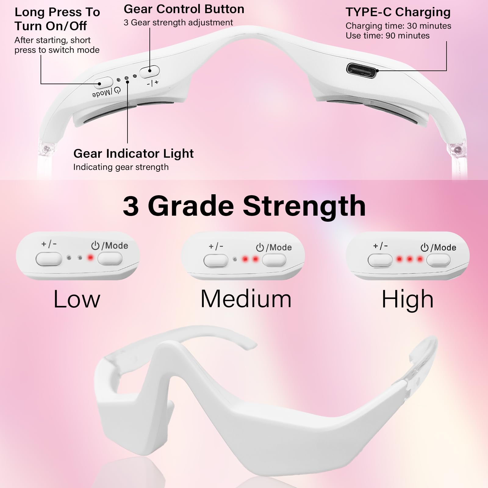 CNBHEABY under-eye red light device closeup highlights compact size and user-friendly controls