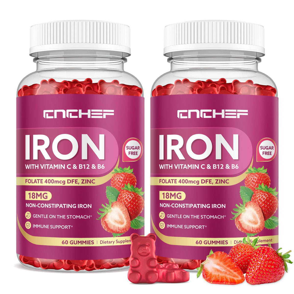 CNCHEF Iron Gummies bottle front for daily energy support.