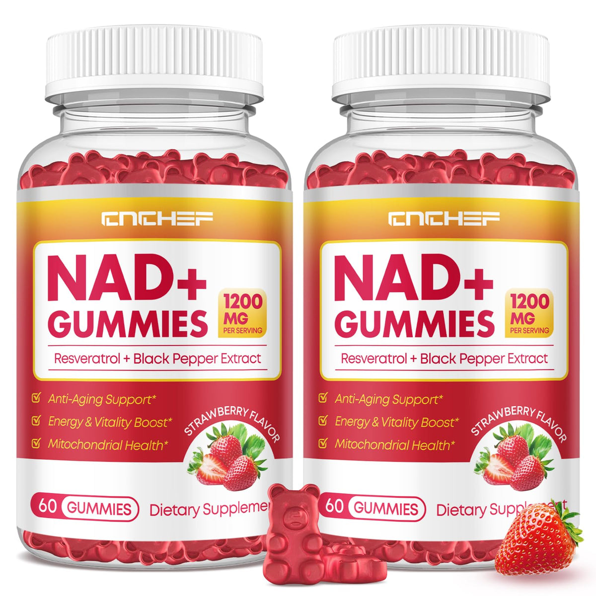 CNCHEF NAD+ gummies bottle top view for convenient daily energy support.