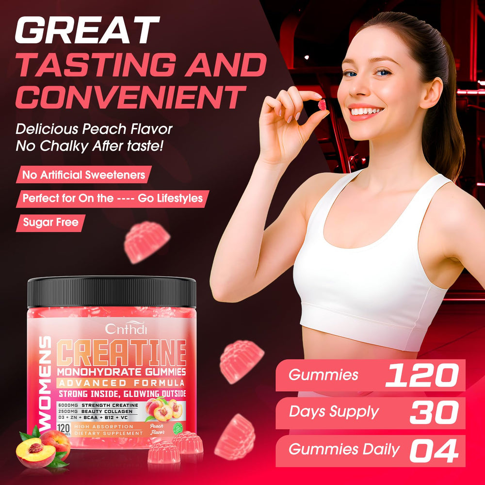 CNFHDI creatine gummies women daily doser shows four gummies per serving.