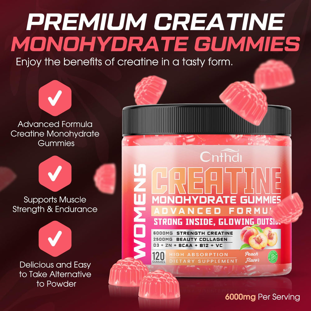 CNFHDI creatine gummies women pour image emphasizes quick consumption during training.