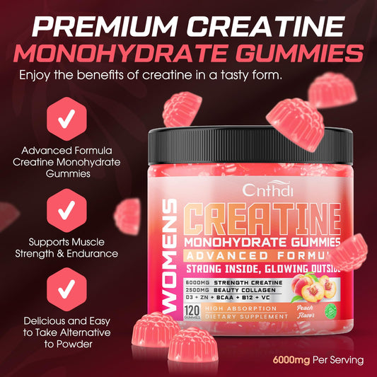 CNFHDI creatine gummies women pour image emphasizes quick consumption during training.