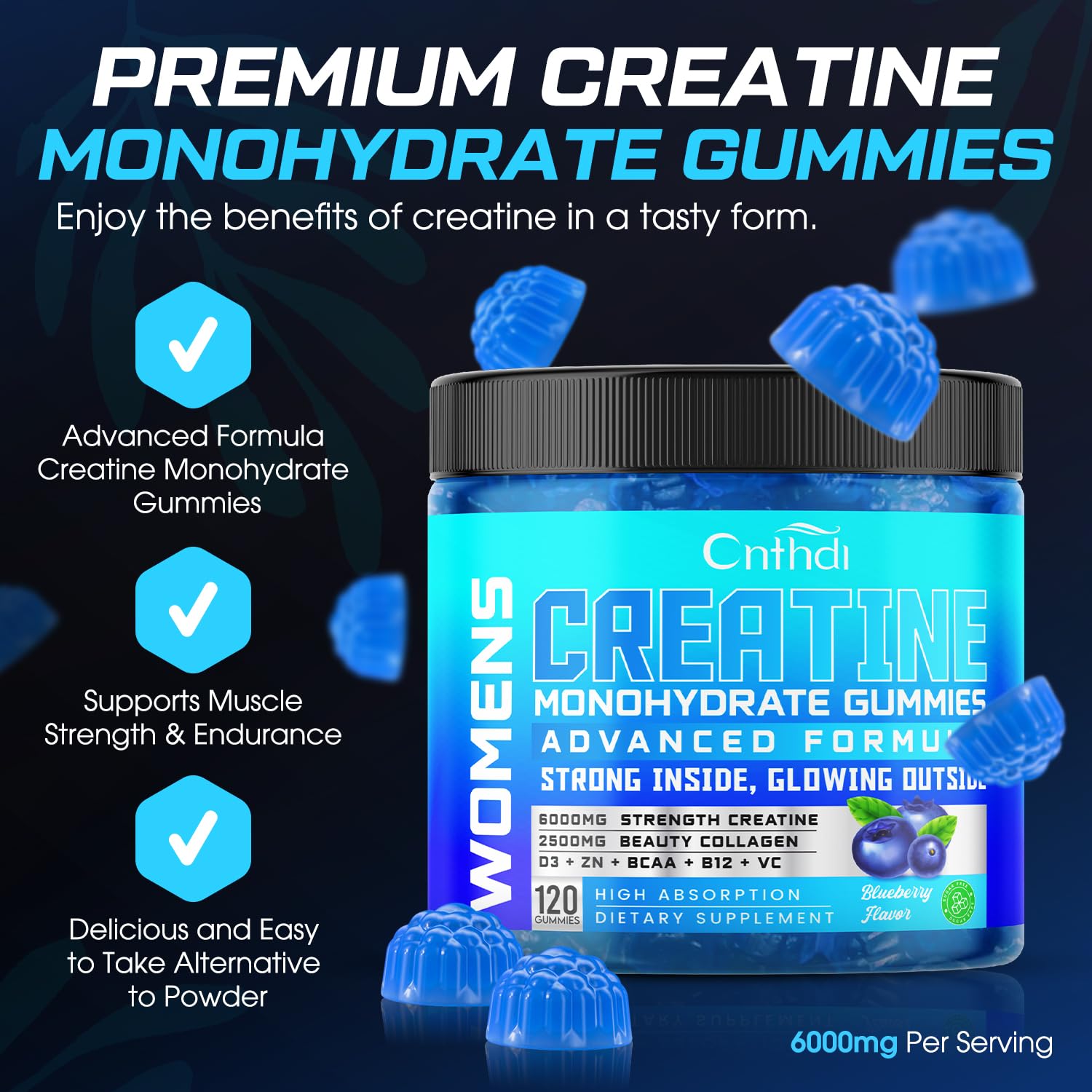 CNFHDI Creatine Gummies with collagen emphasize skin elasticity and hydration