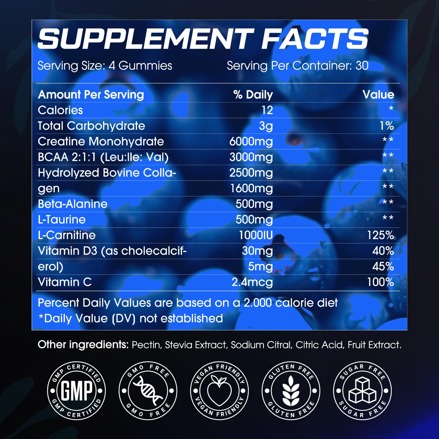 CNFHDI Creatine Gummies serving four pieces highlighting strength and endurance during workouts