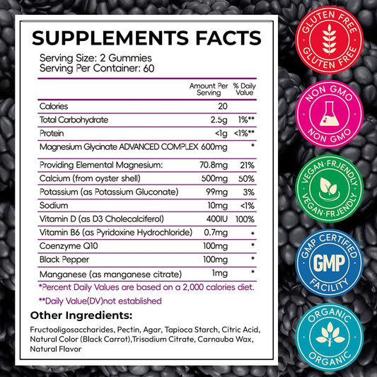 CNFHDI Magnesium Glycinate Gummies bottle back shows nutrition facts for daily support.