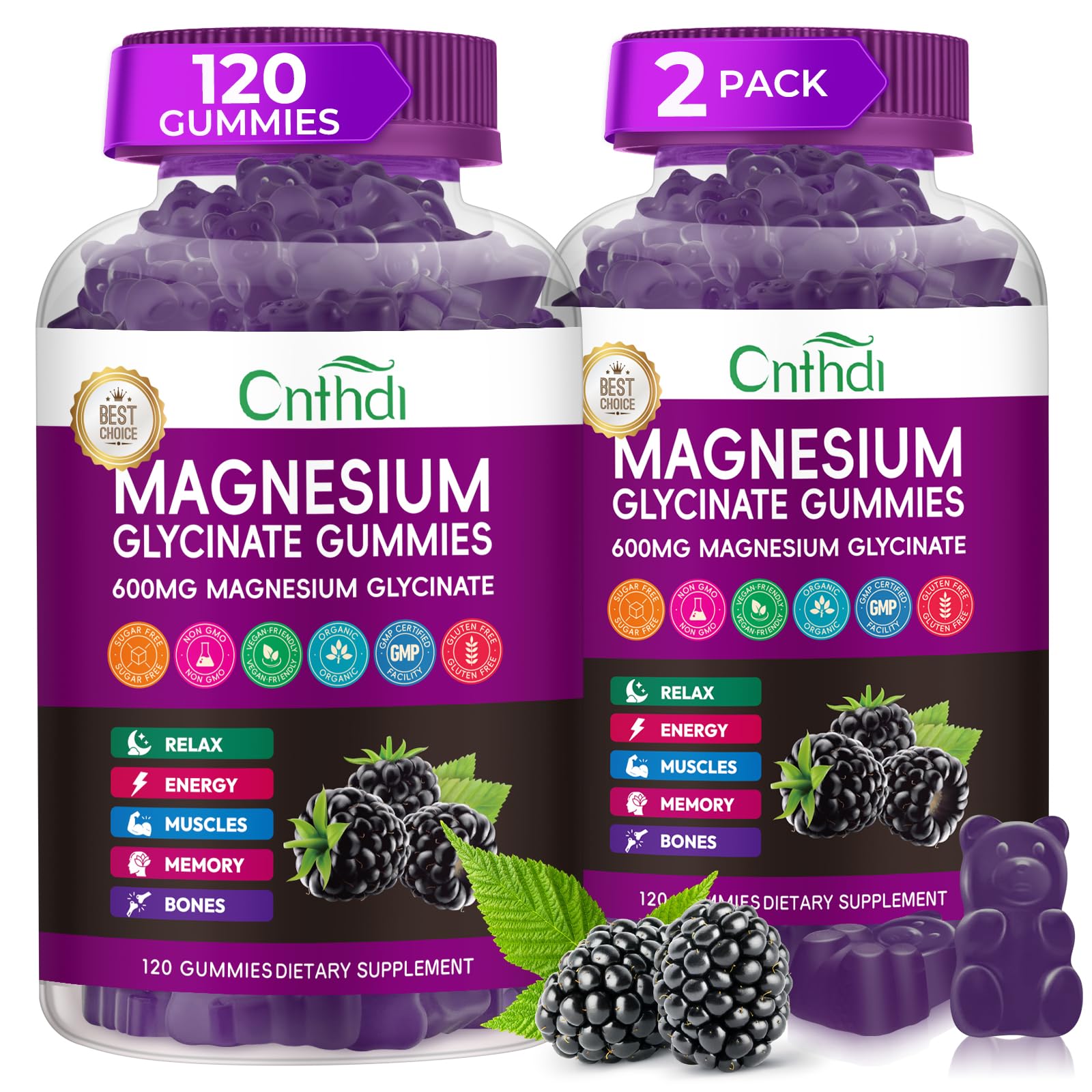 CNFHDI Magnesium Glycinate Gummies bottle front for nighttime relaxation.