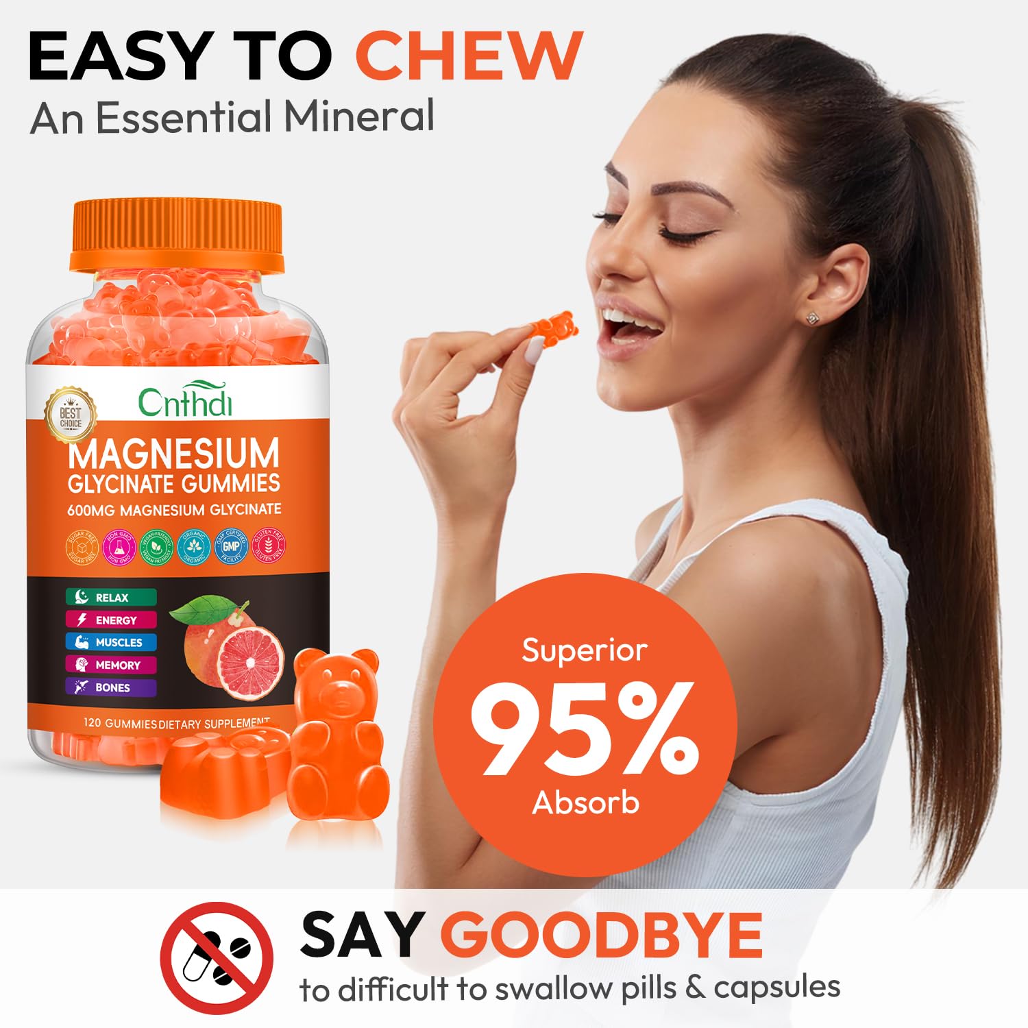 CNFHDI magnesium glycinate gummies two pills serving for daily routine