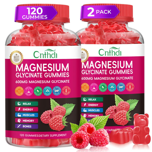 CNFHDI Magnesium Glycinate Gummies bottle front view showing raspberry flavor and sugar-free formula