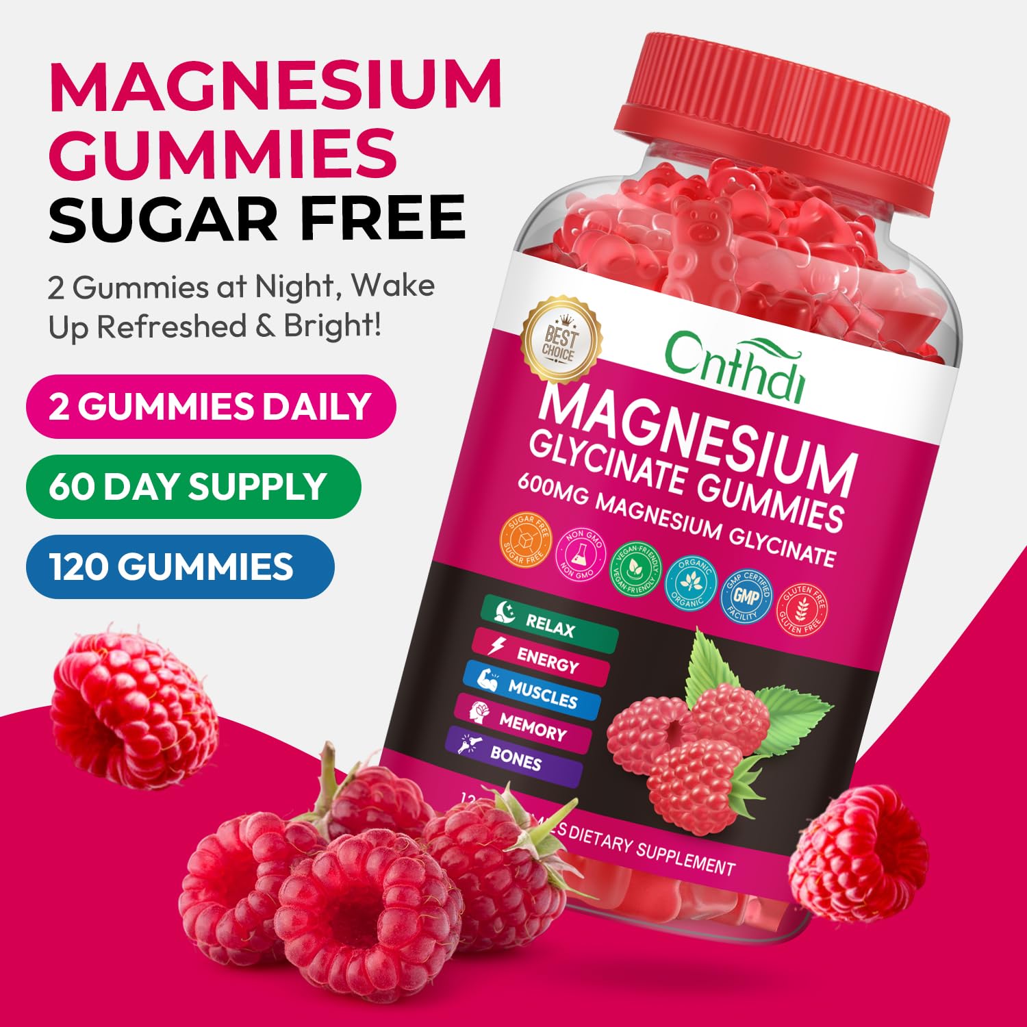 CNFHDI gummies poured out highlighting chewy texture and raspberry taste