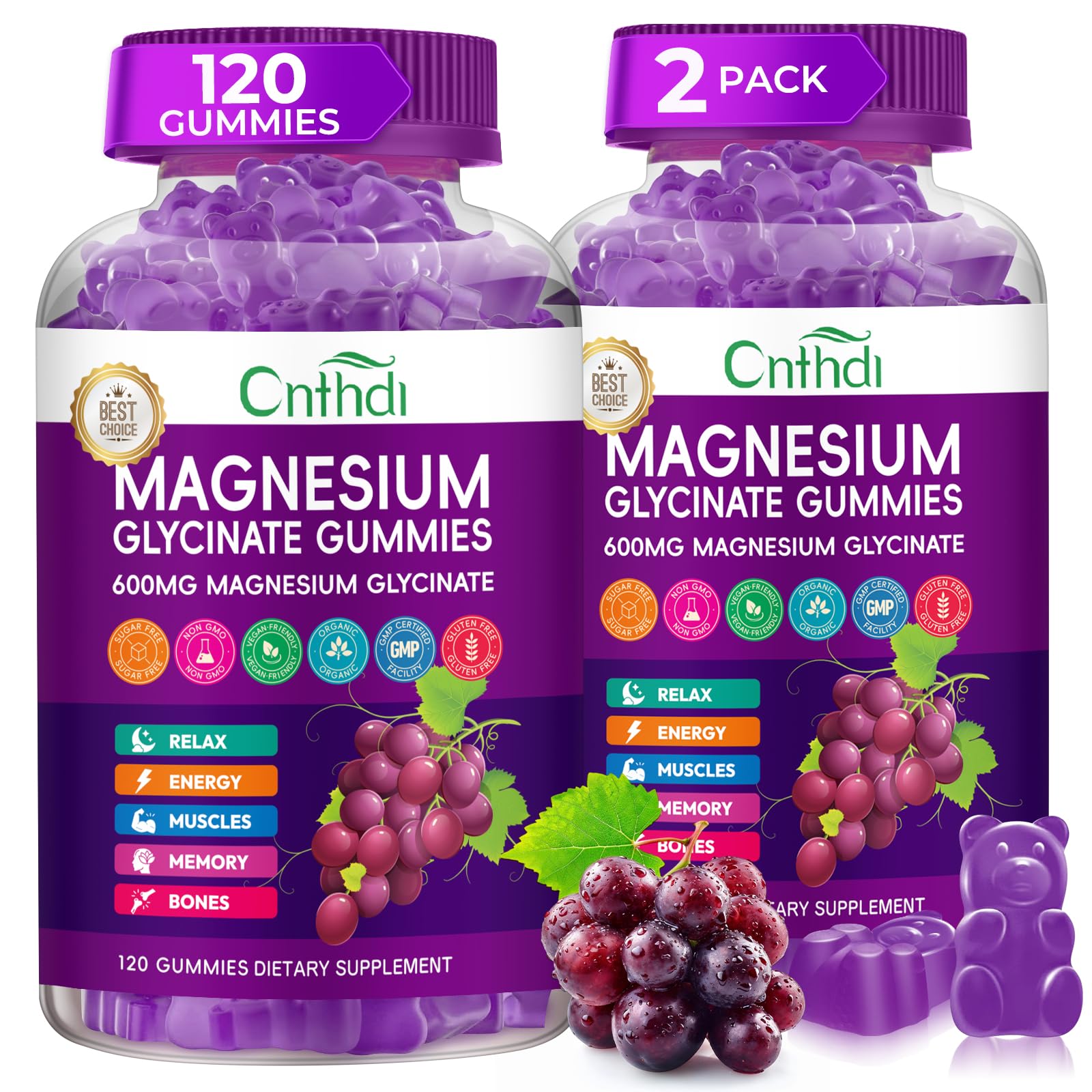 CNFHDI magnesium glycinate gummies bottle front for daily wellness