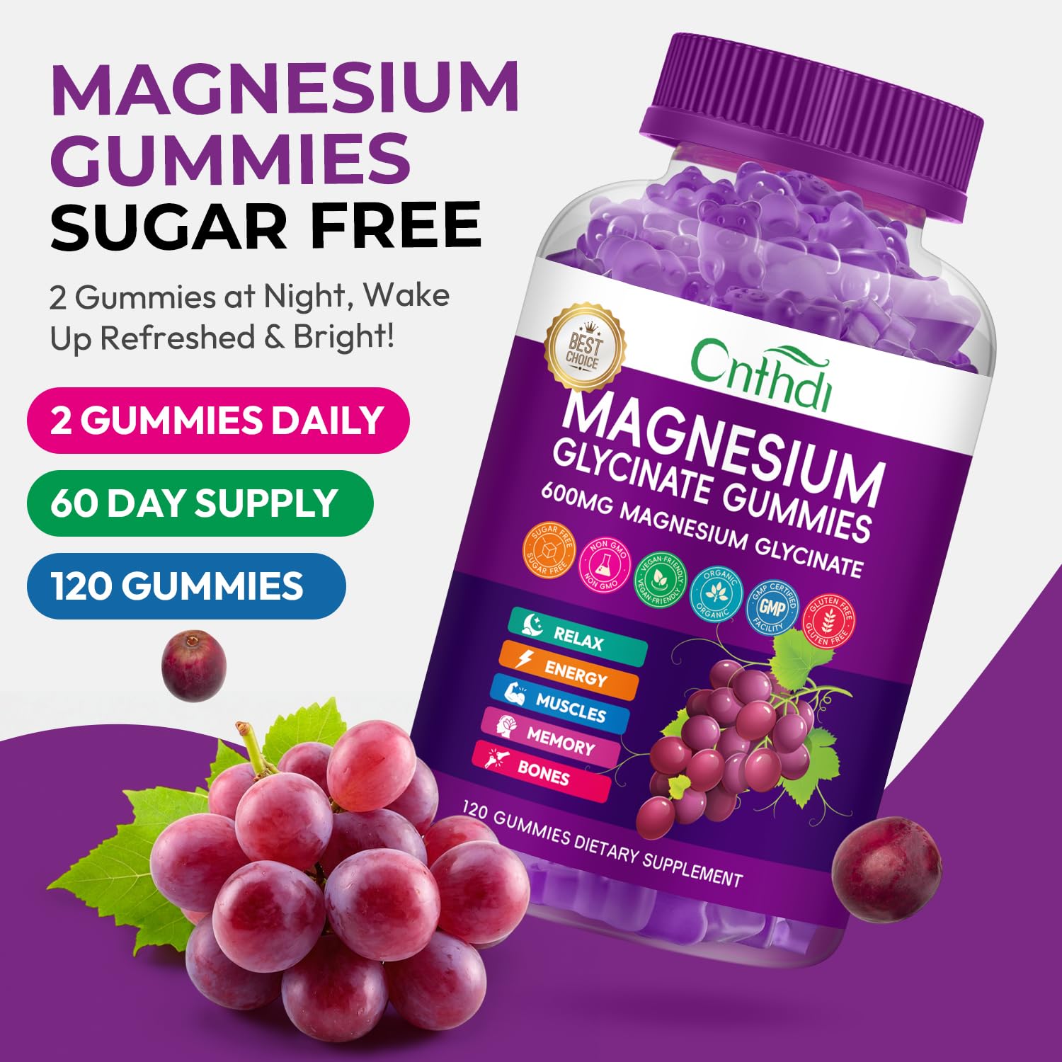 Serving size panel explains two gummies daily for consistency