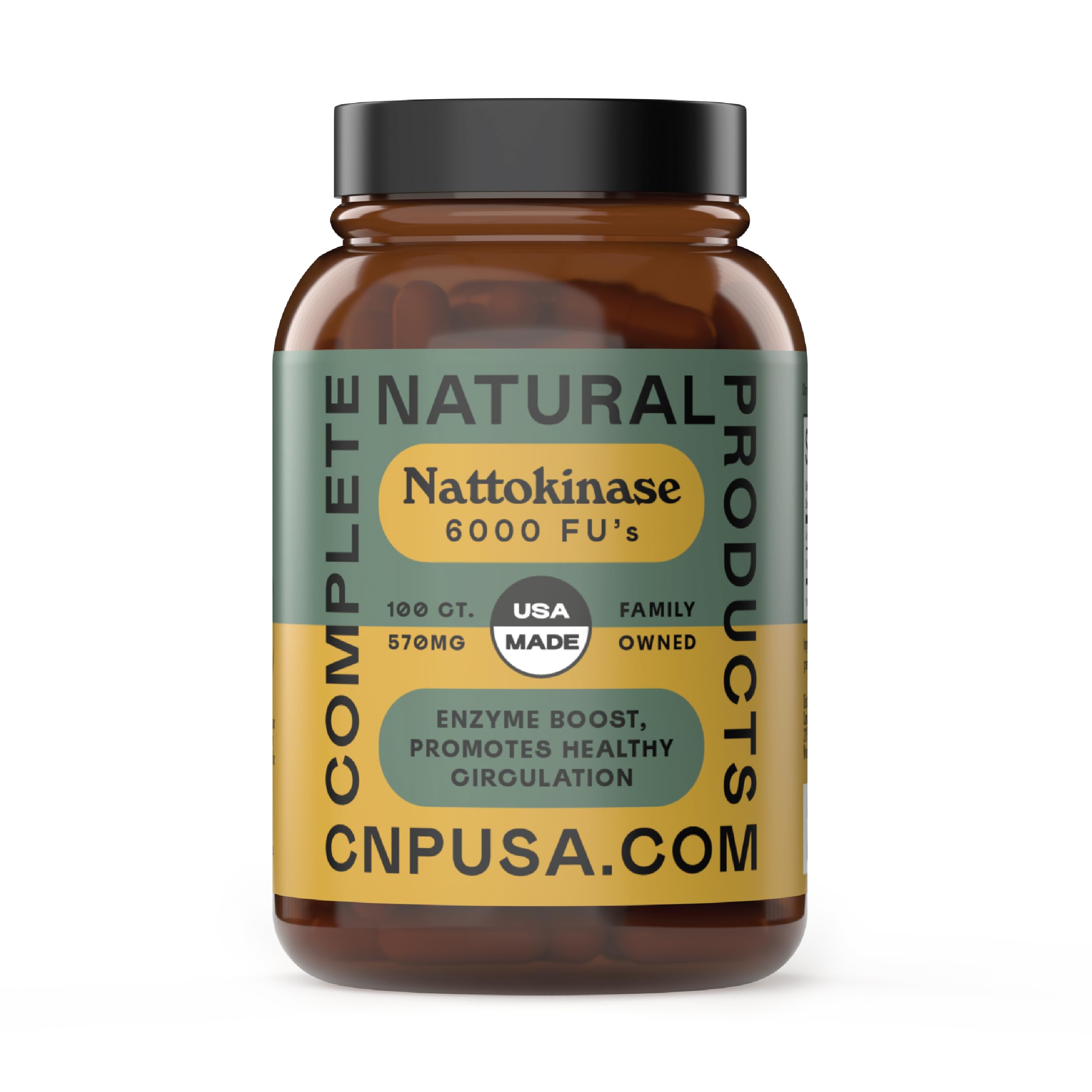Complete Natural Products nattokinase 100mg capsules for daily circulation.