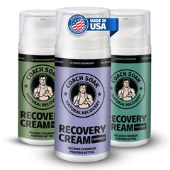 Coach Soak magnesium lotion bottle showing fast absorption for post-workout relief.
