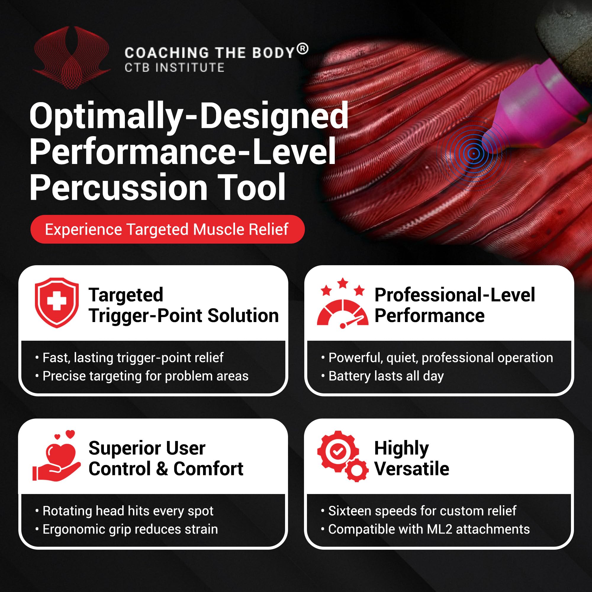 Coaching The Body Muscle Liberator 3 ergonomic grip supports comfortable sessions.