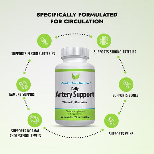 Artery Support capsules close-up showing easy daily use by adults.