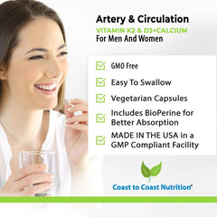 Ingredients list highlights vitamin D3 and vitamin K2 on Artery Support label.