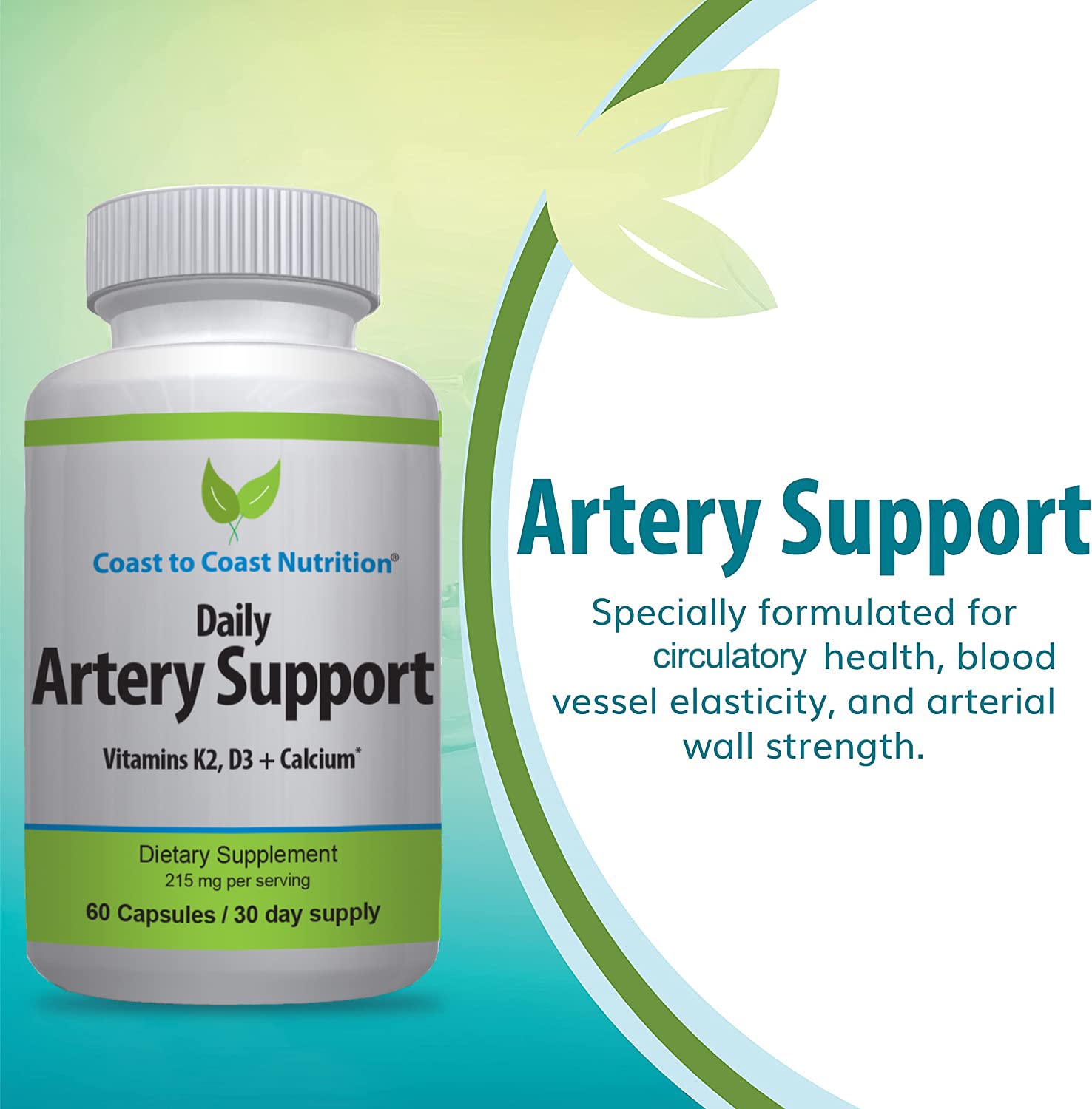 Label detail on Artery Support showing D3 and K2 ingredients.