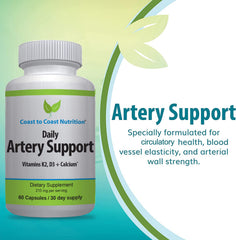 Label detail on Artery Support showing D3 and K2 ingredients.
