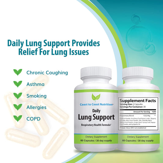 Coast to Coast Nutrition Daily Lung Cleanser bottle back label details ingredients.