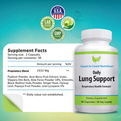 Coast to Coast Nutrition Daily Lung Cleanser capsules spread for dosing convenience.