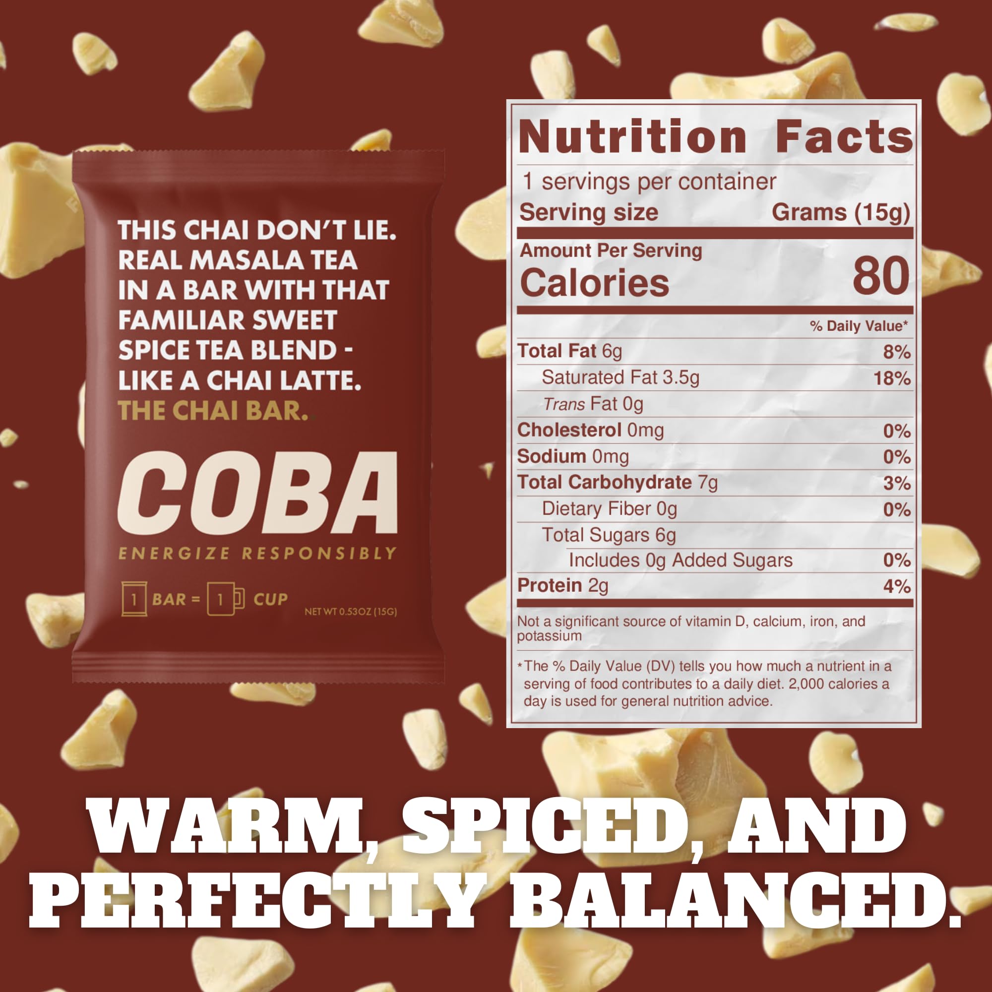 COBA matcha coffee chocolate bar antioxidant energizer.
