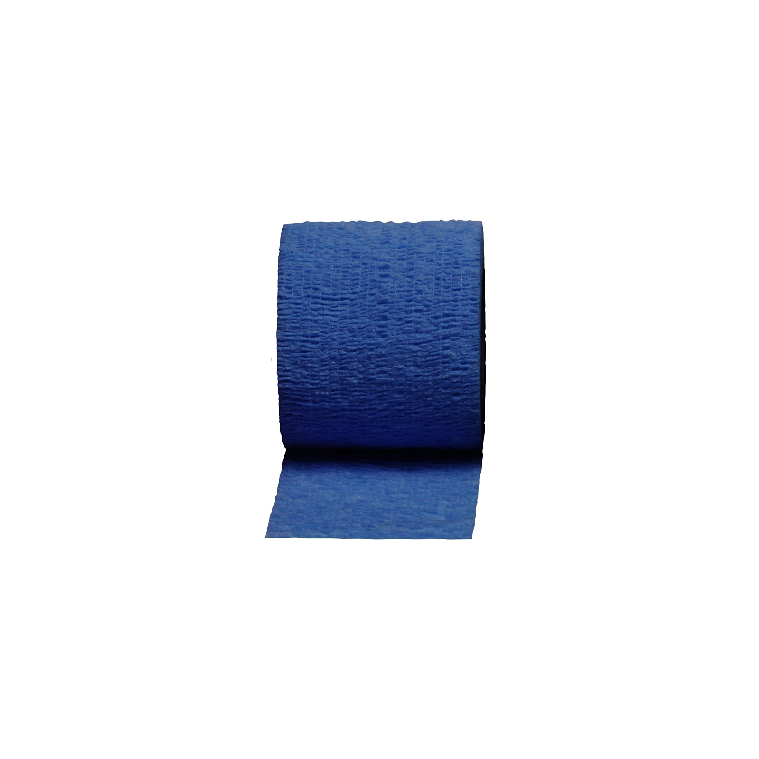 Coban NL blue non-latex wrap demonstrates self-adherence for secure dressings.