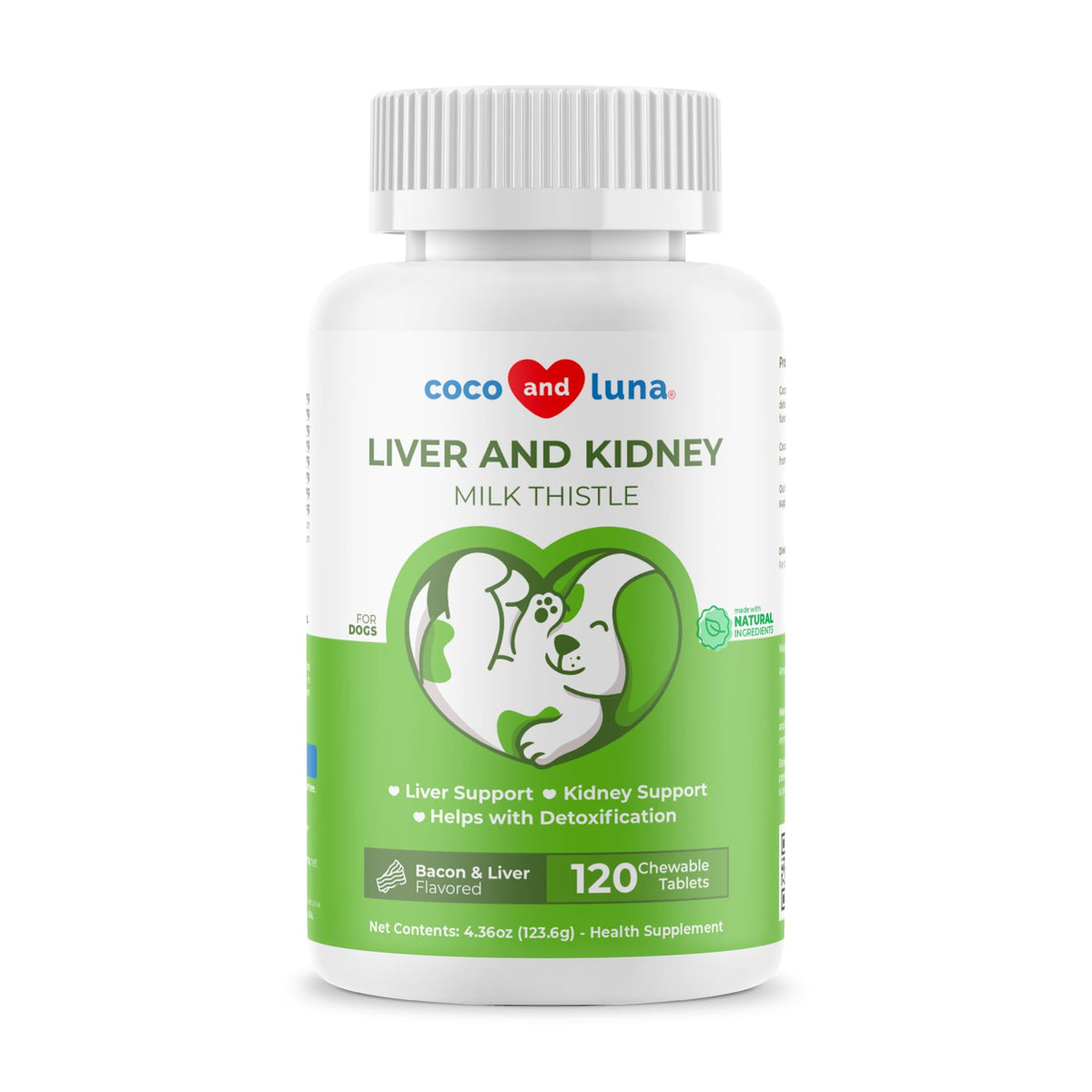 Coco and Luna Milk Thistle dog chews bottle for easy daily dosing and liver support
