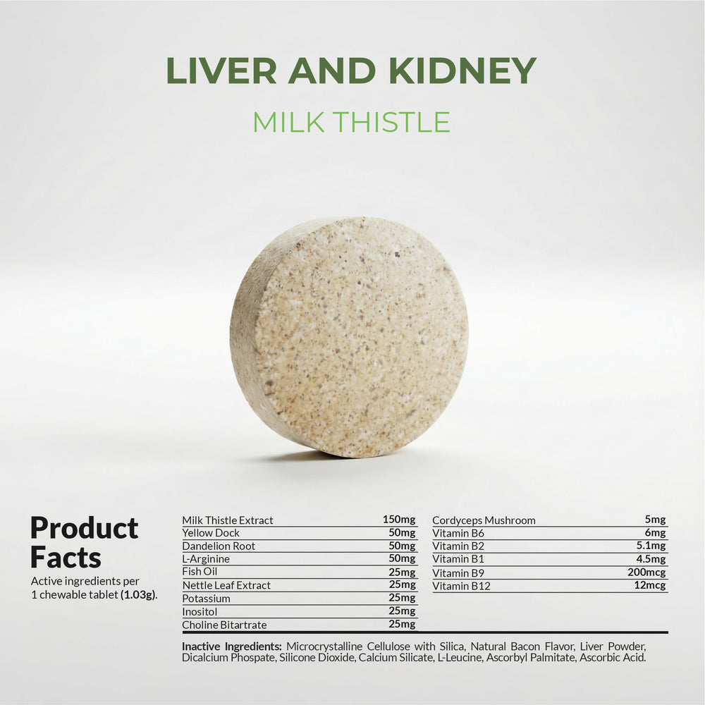 Coco and Luna milk thistle tablets closeup demonstrates easy administration