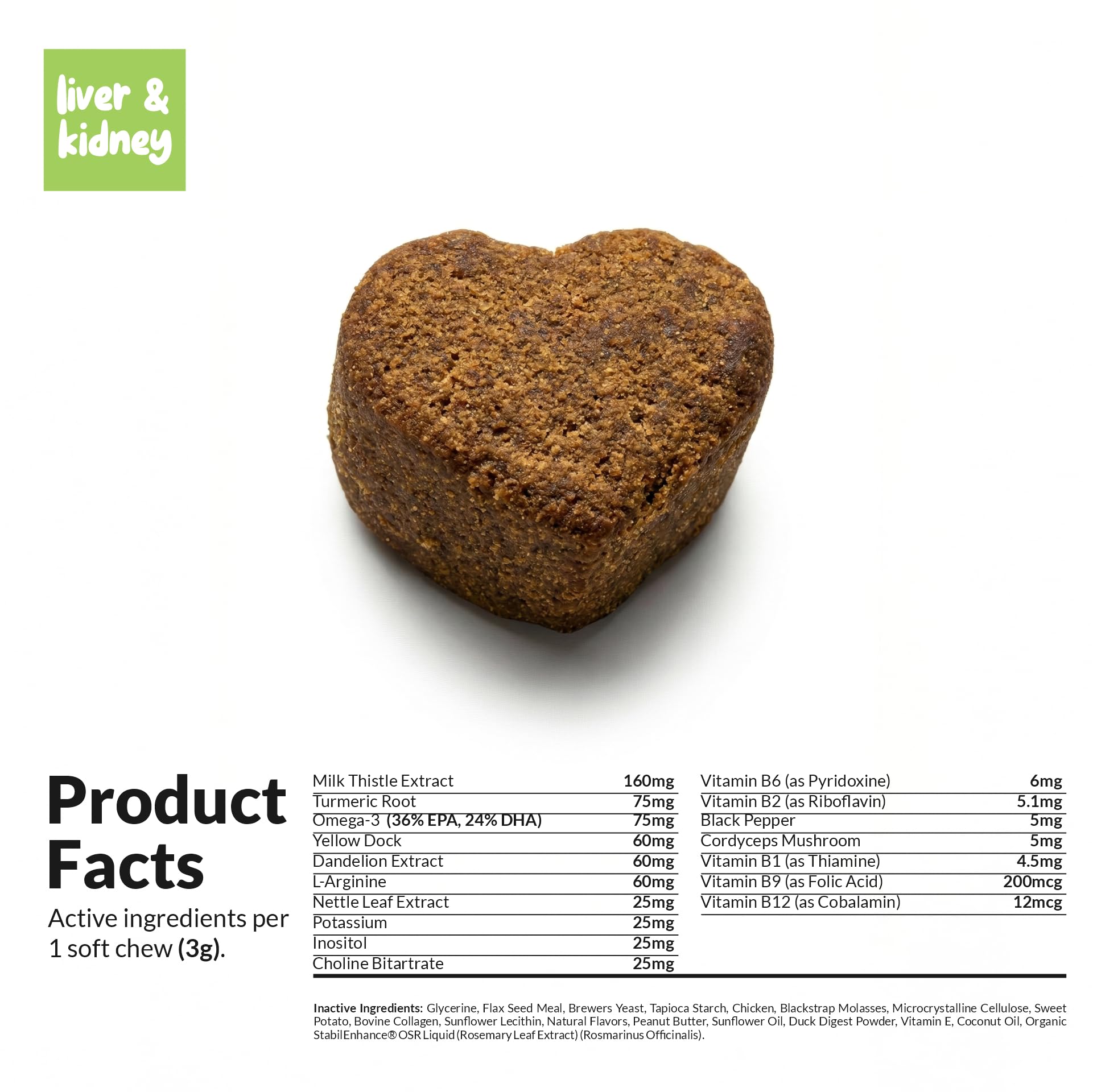 Coco and Luna Soft chews close-up texture suggests palatable liver and kidney support.