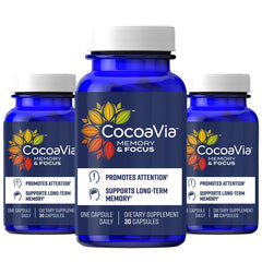 CocoaVia Memory & Focus bottle with capsules for daily cognitive support.