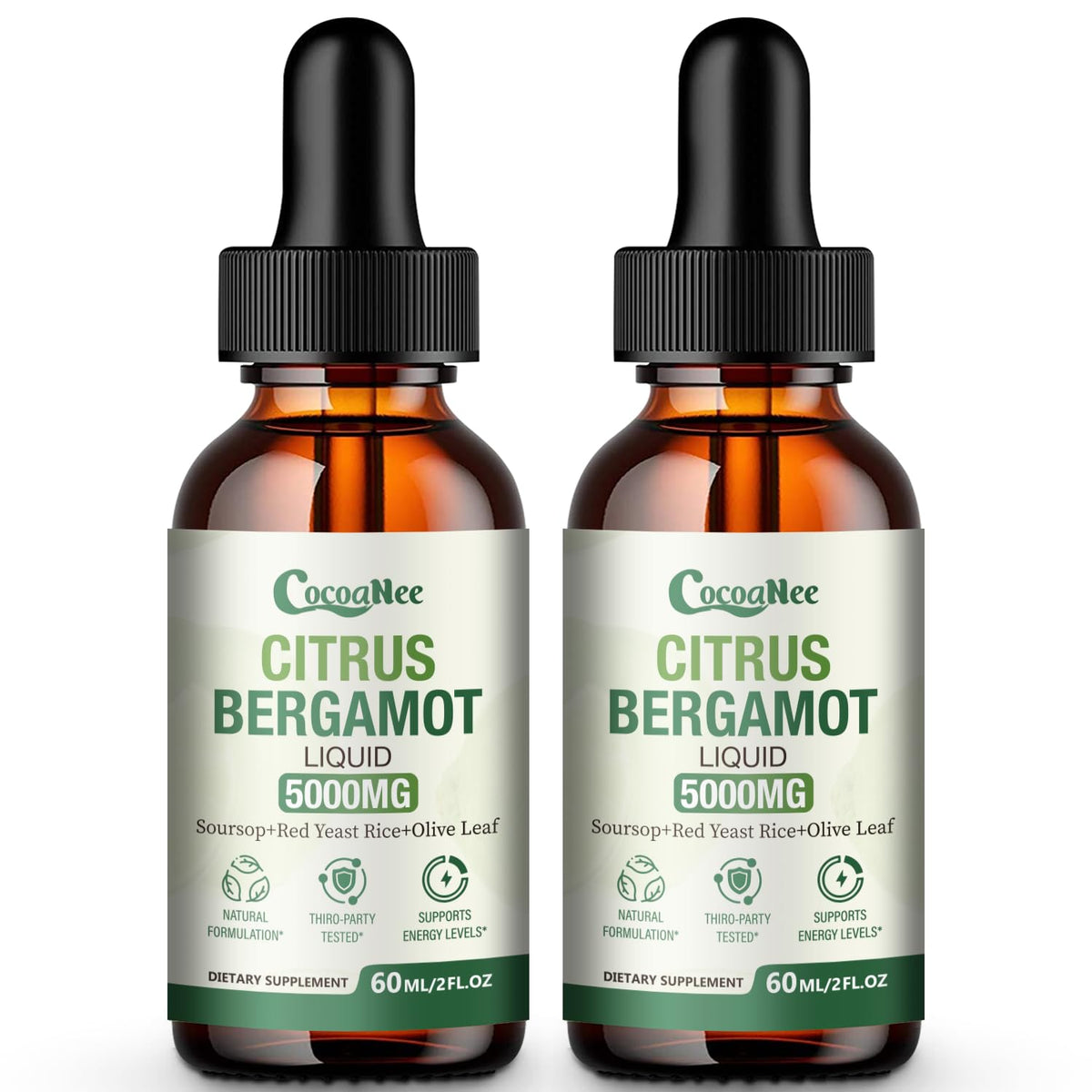 CocoaNee bottle pour of bergamot liquid drops for easy daily use and balance support
