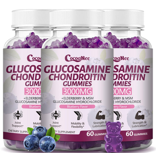 CocoaNee glucosamine chondroitin gummies bottle closeup for joint support.