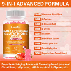 CocoaNee Glutathione Gummies closeup in strawberry flavor for daily use.