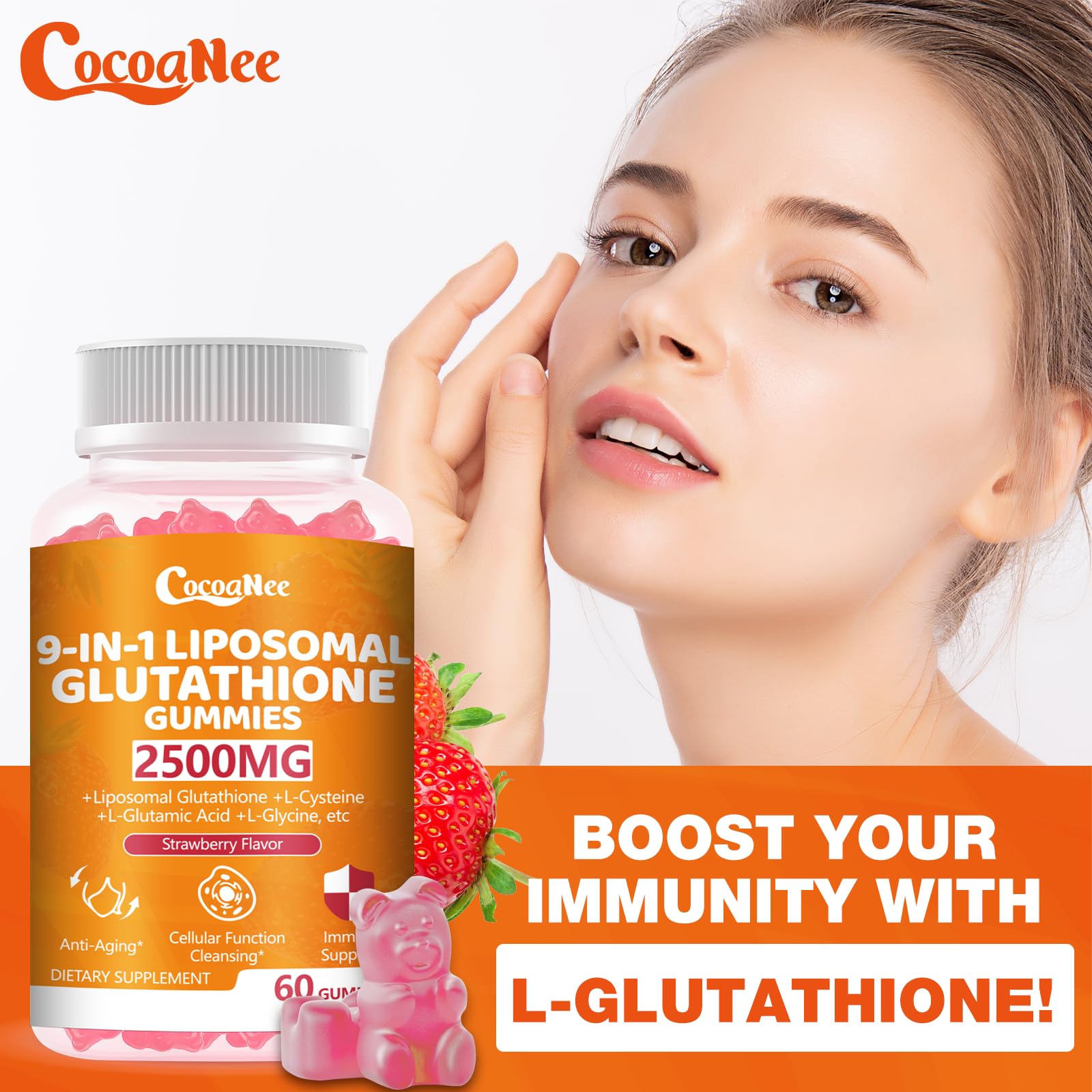 CocoaNee Glutathione Gummies on a shelf display highlighting convenient daily use.