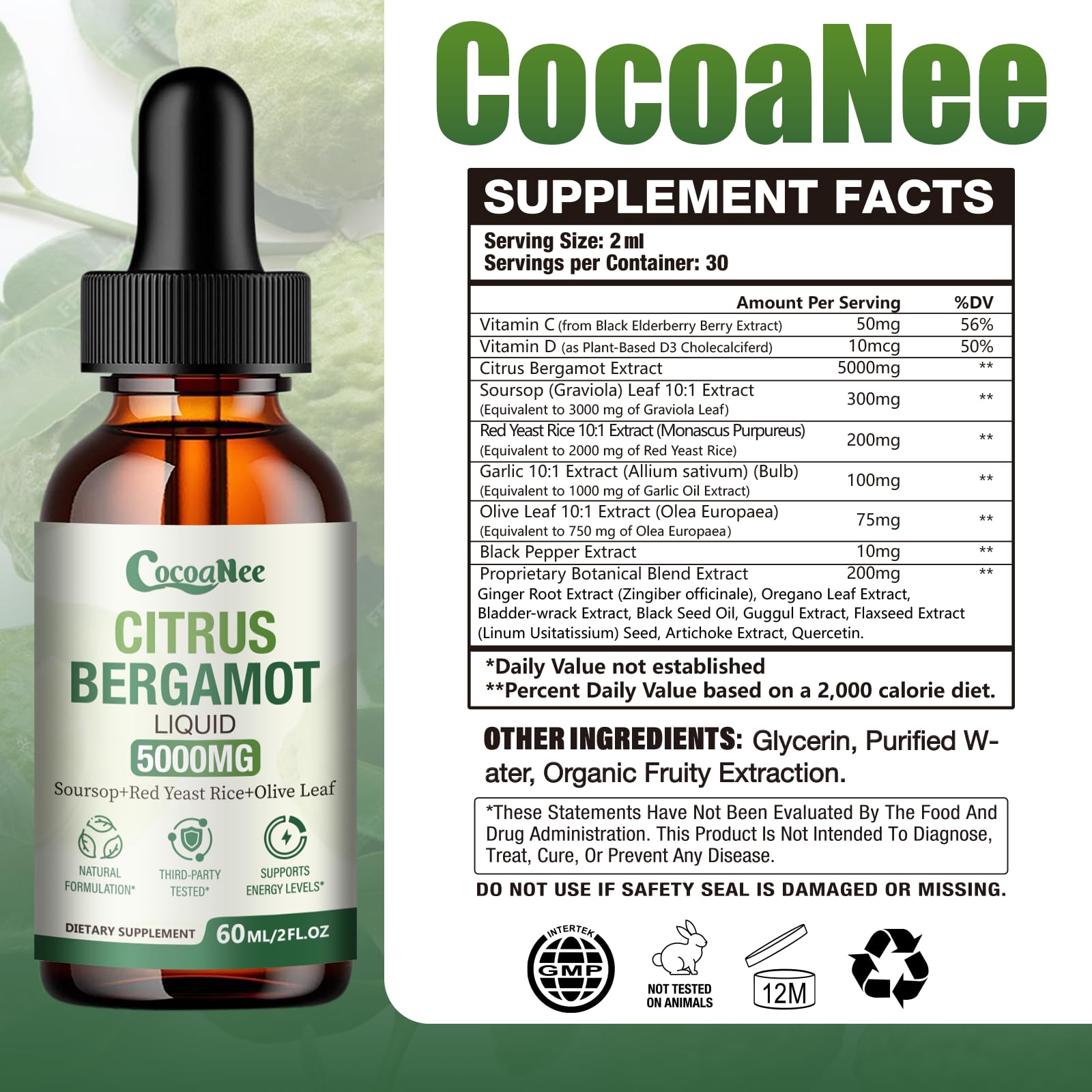 CocoaNee red yeast rice drops close-up highlighting 5000mg potency for cholesterol balance potential