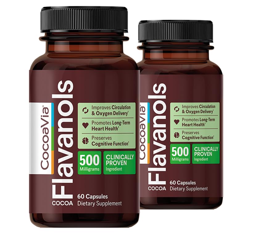 CocoaVia Cardio Health bottle shown, highlighting convenient daily capsules for heart support.