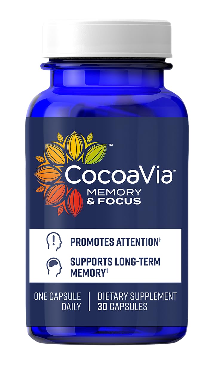 CocoaVia memory-focus bottle illustrates daily cognitive support potential and focus