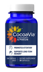CocoaVia memory-focus bottle illustrates daily cognitive support potential and focus