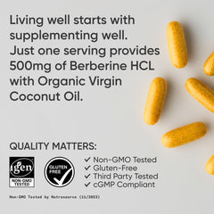 Coconut oil carrier feature in Sports Research berberine softgels.