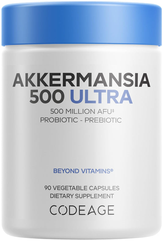 Codeage Akkermansia Muciniphila Probiotic Ultra bottle label highlighting 500M AFUs