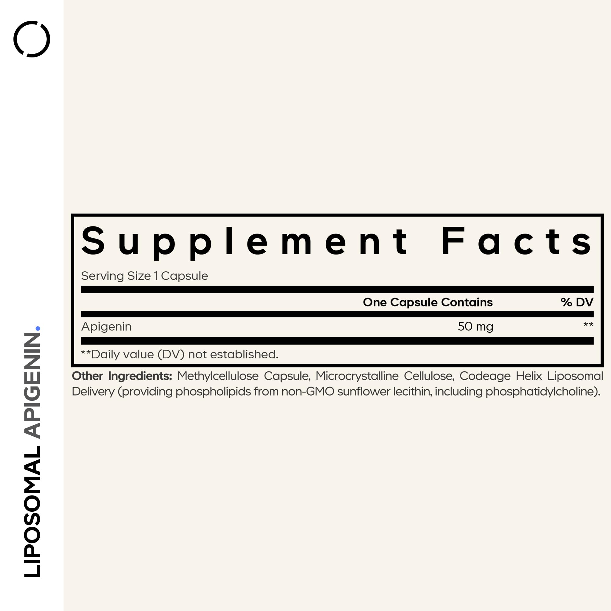 Codeage apigenin capsule sideview showing the compact daily dose