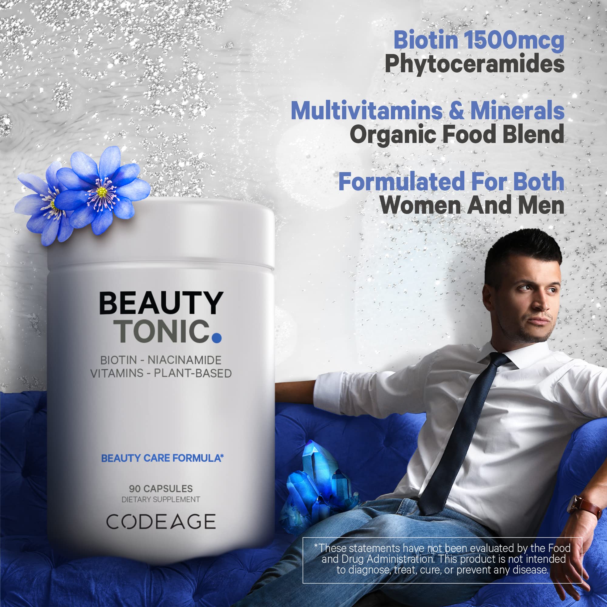 Codeage Beauty Tonic package in hand for travel-friendly 90-count bottle
