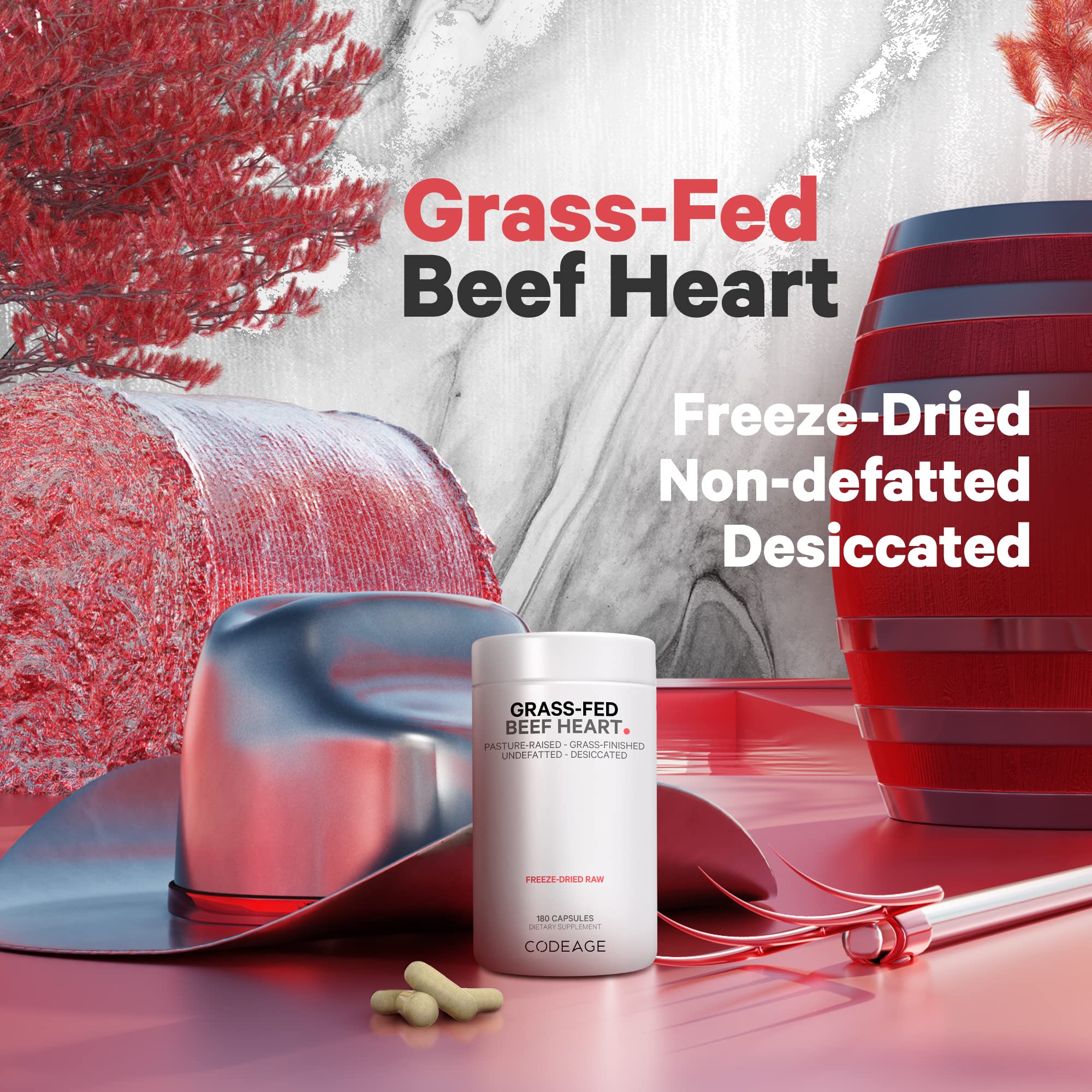Codeage beef liver capsules close-up showcasing liver-derived nutrients