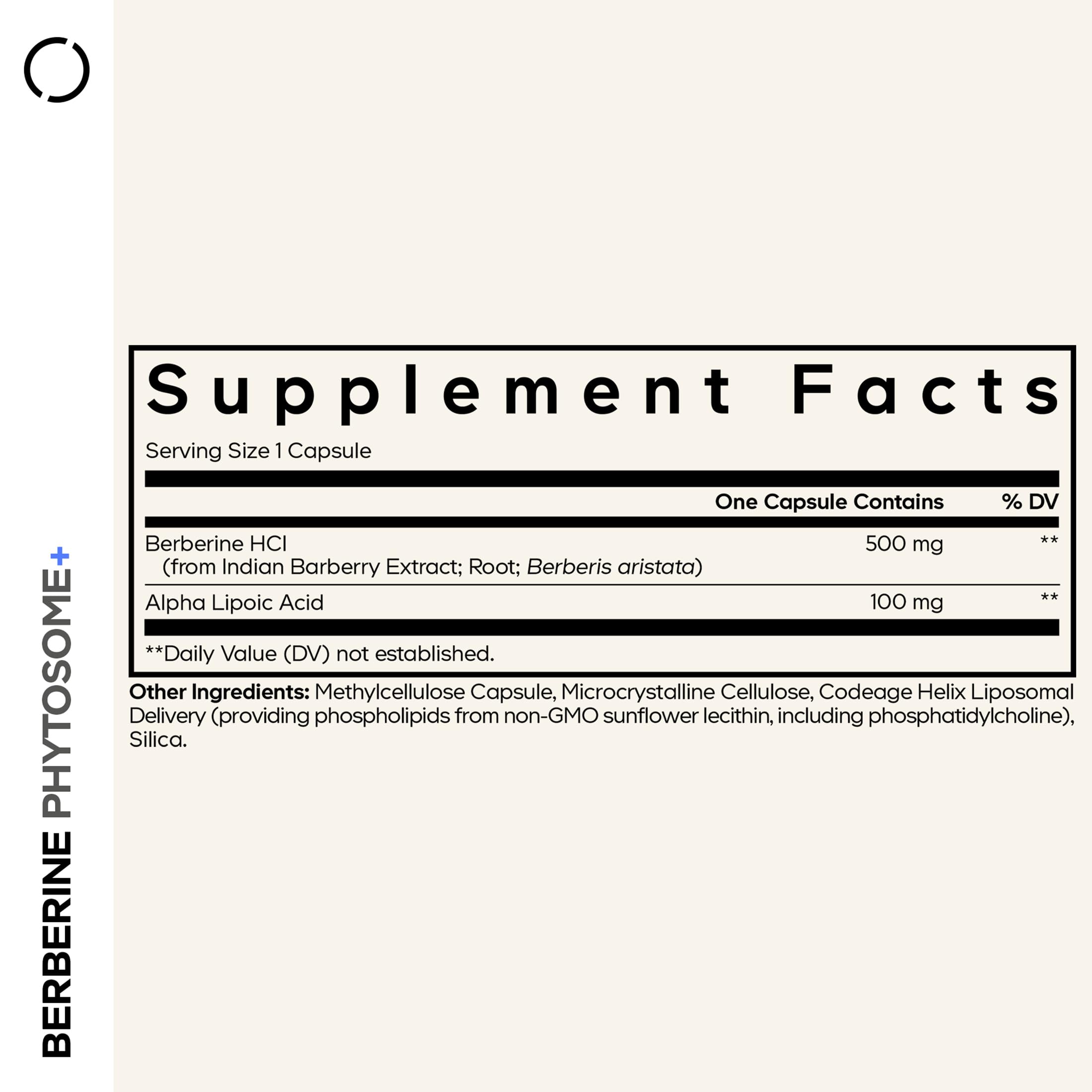 Codeage Berberine Phytosome alpha-lipoic acid ingredient in supplement formulation.