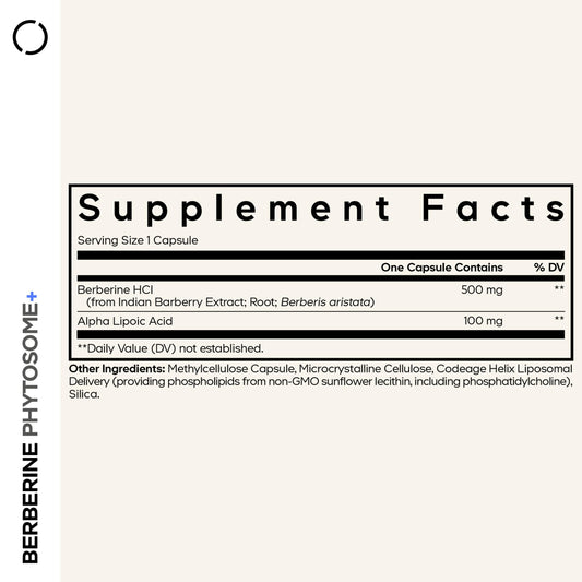 Codeage Berberine Phytosome alpha-lipoic acid ingredient in supplement formulation.