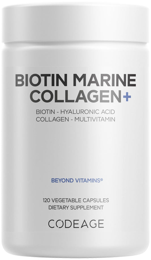 Codeage Biotin Marine Collagen bottle front, premium daily supplement