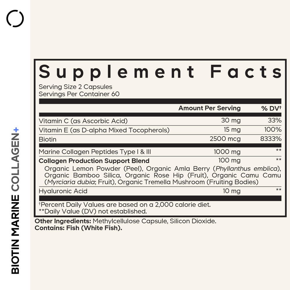 Codeage Biotin Marine Collagen capsules pour demonstrates easy daily dosing